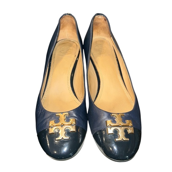 Tory Burch Everly Block Heels Navy Patent Leather Toe Size 5 - Picture 1 of 6